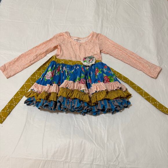 Mustard Pie Little Girls Size 4T Circle Twirly Dress Ruffles Floral Pink Blue - Picture 3 of 7